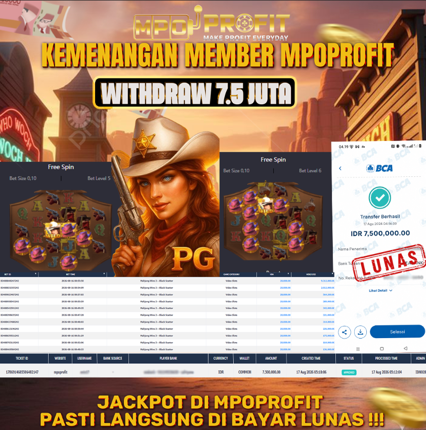 MPOPROFIT JACKPOT SLOT PGSOFT! KEMENANGAN MURNI DI (WILD BOUNTY SHOWDOWN TOTAL 7.500.000,- LUNAS)